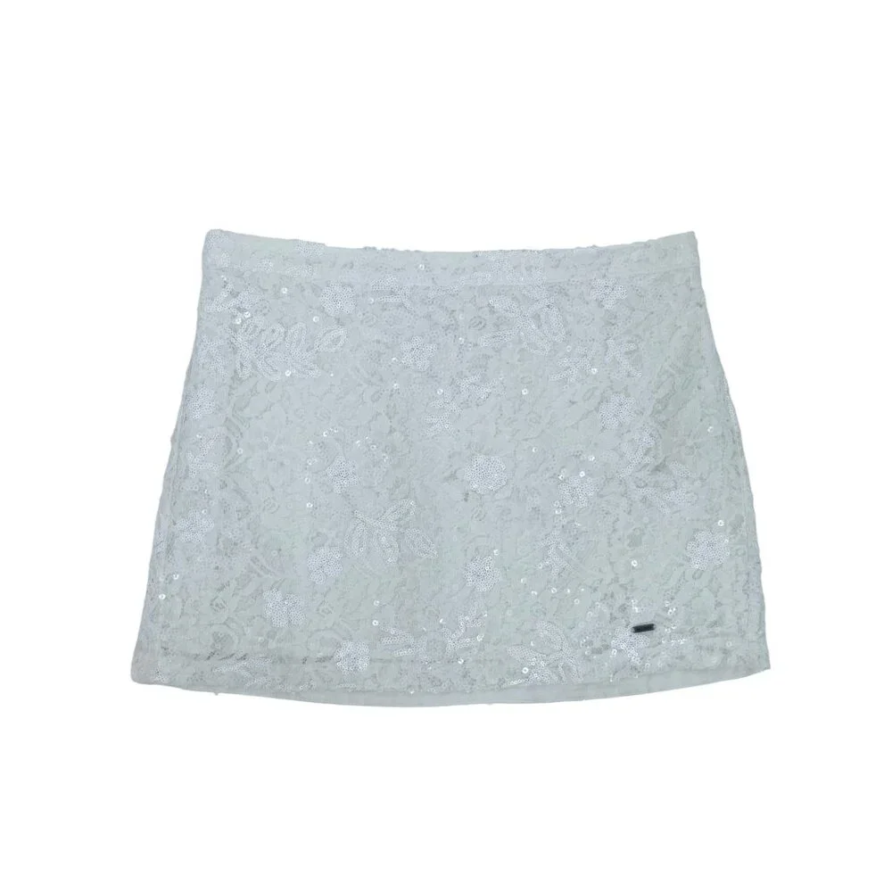 Vintage Hollister Cream Floral Lace & Sequin Embellished Mini Skirt Y2K - Picture 2 of 16